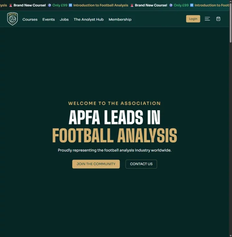 APFA football analysis association website homepage