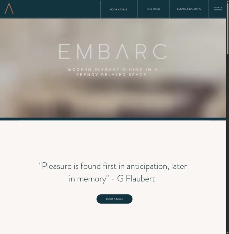 Embarc fine dining restaurant website homepage