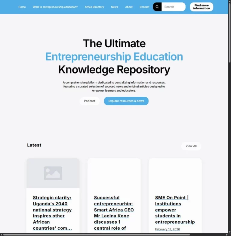 Entrepreneurship Education knowledge repository website homepage