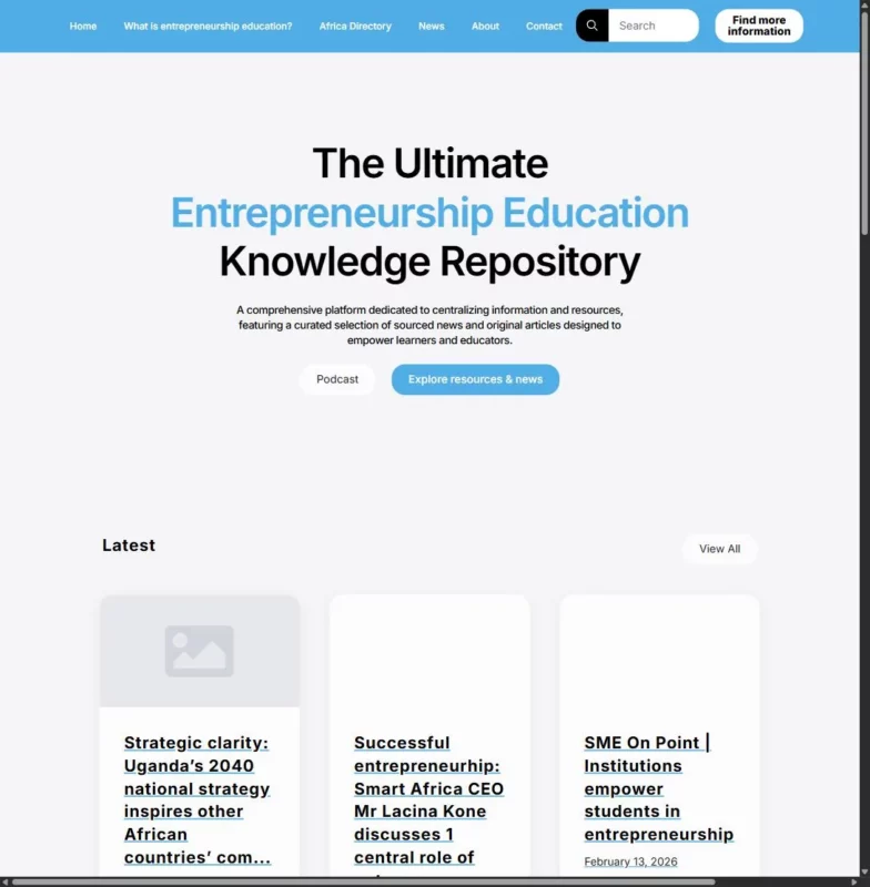 Entrepreneurship Education knowledge repository website homepage