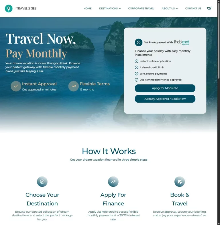 I Travel 2 See travel website homepage offering pay-monthly holidays