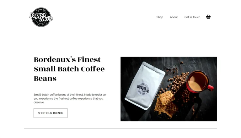 Pappa Mo's coffee website homepage selling small-batch coffee beans